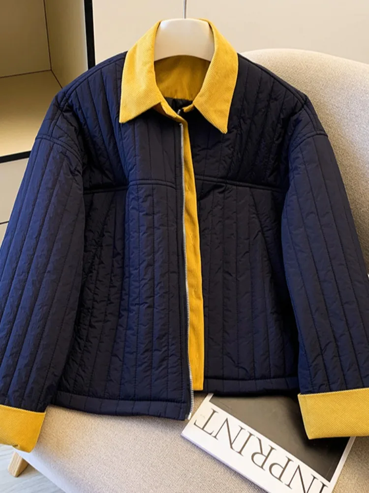 Thiened القطن Jaet المرأة عارضة Sle سستة طوق المرقعة ملابس خارجية الخريف الشتاء فضفاضة تناسب الدافئة أعلى