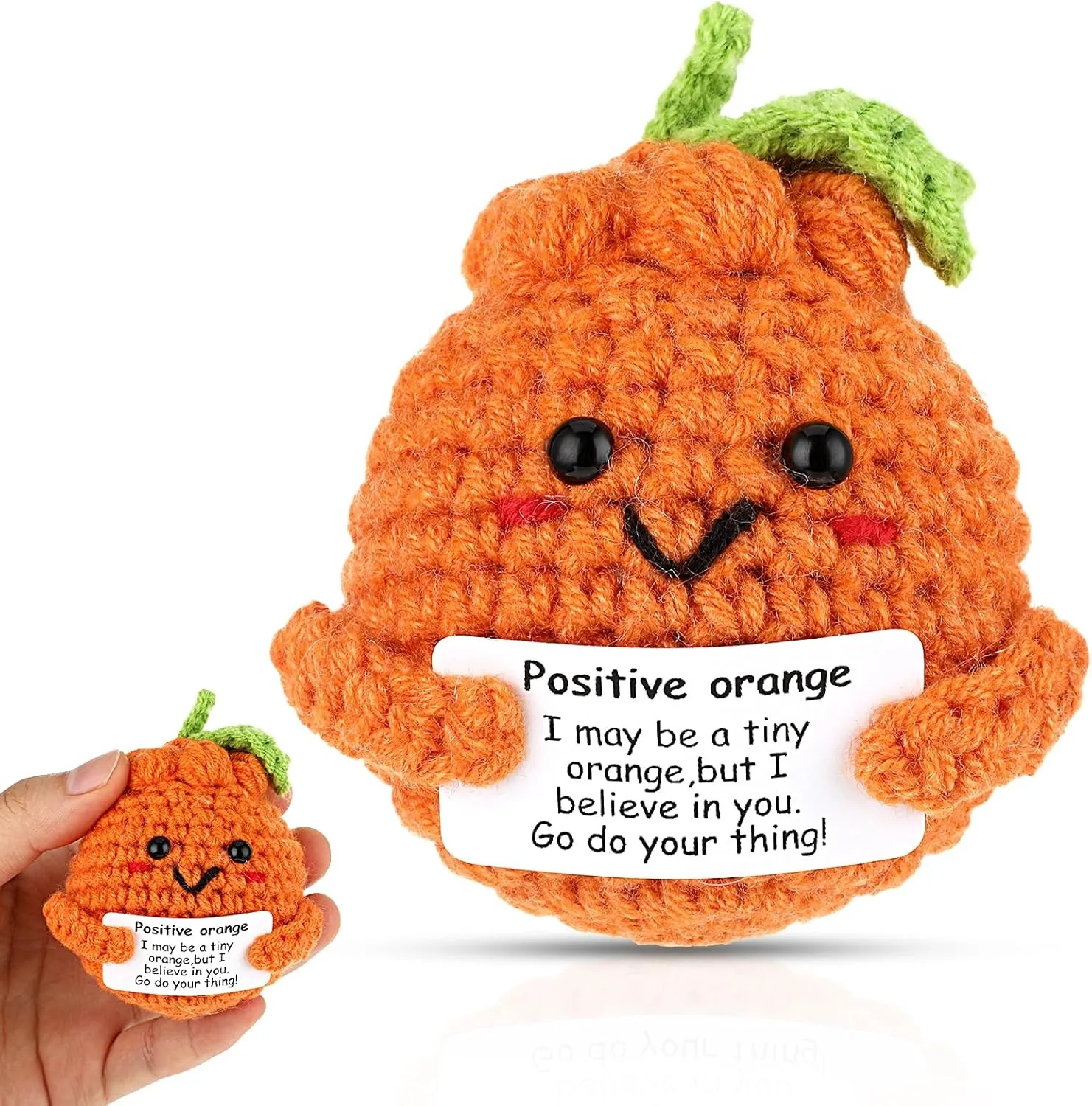 1pc Creative Crocheted Plush Desktop Decorations, Emotional Support Creative Gifts with Greeting Cards, Handmade Positive Room Plush Decorations, Room Desktop Fun Ornaments, Suitable for Festivals, Birthdays
