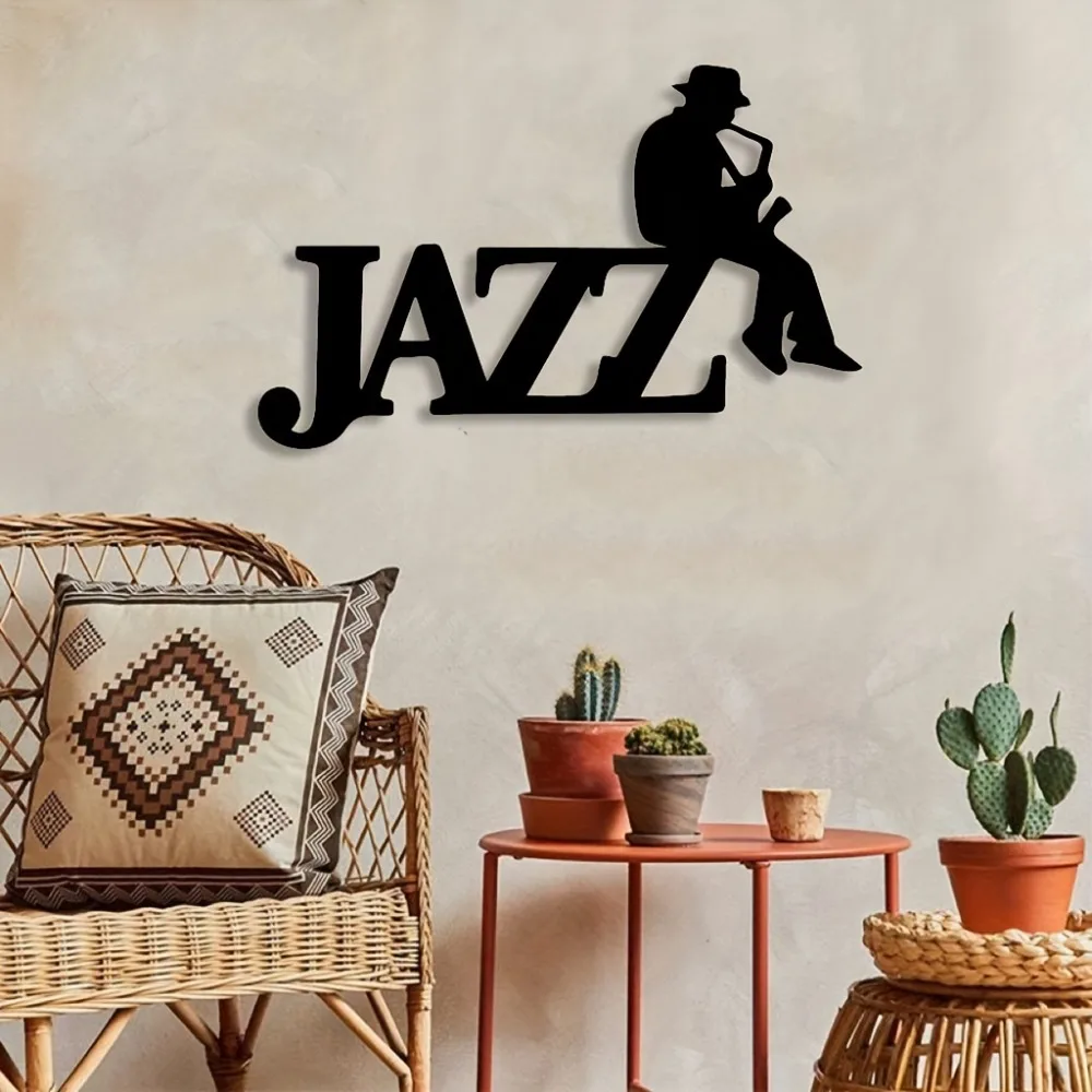 CIFBUY Pure Black Saxophone Player Silhouette Metal Wall Art, Thick Line Hanging Decor for Home Decoration