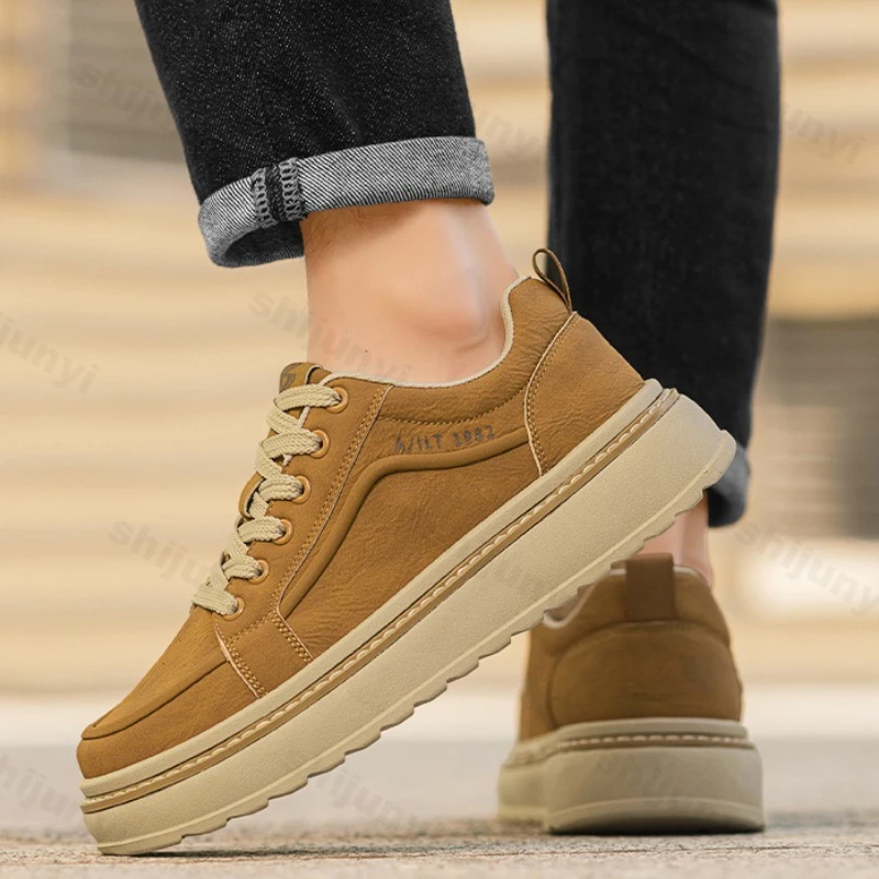 

Men's Platform Casual Shoes 2025 Autumn New Outdoor Comfortable Cross Tied Board Shoes Fashion Vintage Height Increase Sneakers