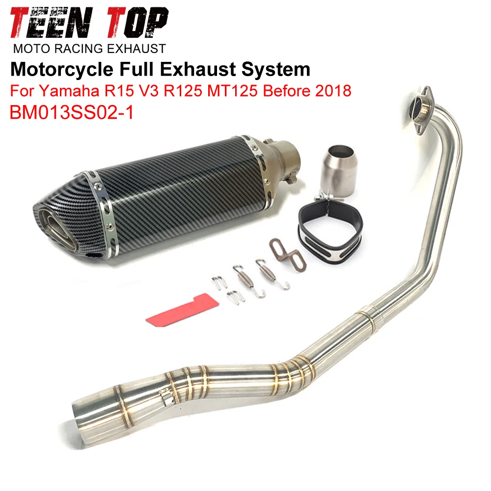 For YAMAHA R15 V1 MT125 V2 Full Systems Exhaust Muffler Universal 51mm R15 Before 2018 Exhaust Elbow Steel Moto Silencieux