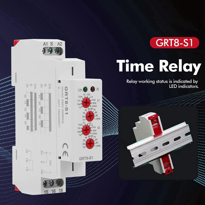 Relé de retardo de señal de apagado, GRT8-B1 de tiempo ajustable, 12-24
