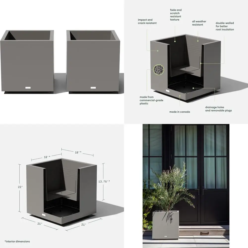 

Большой квадратный пластиковый кашпо для внутреннего и наружного использования - прочный устойчивый к атмосферным воздействиям кубический кашпо для патио или сада