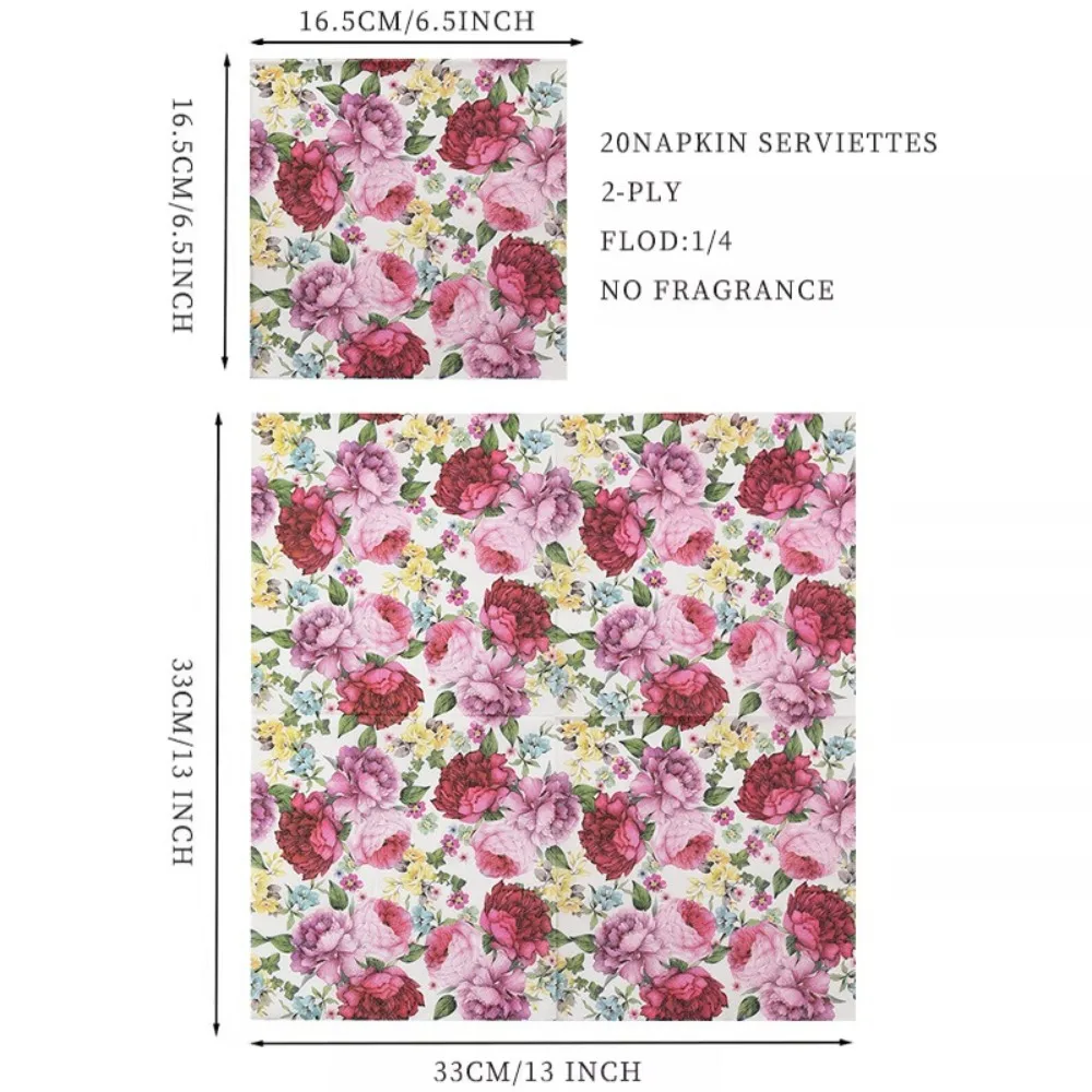 2 packs Disposable Flower Paper Napkins Colorful Cartoon Floral Serviette Paper 33cm Square Printed Tissue Kitchen