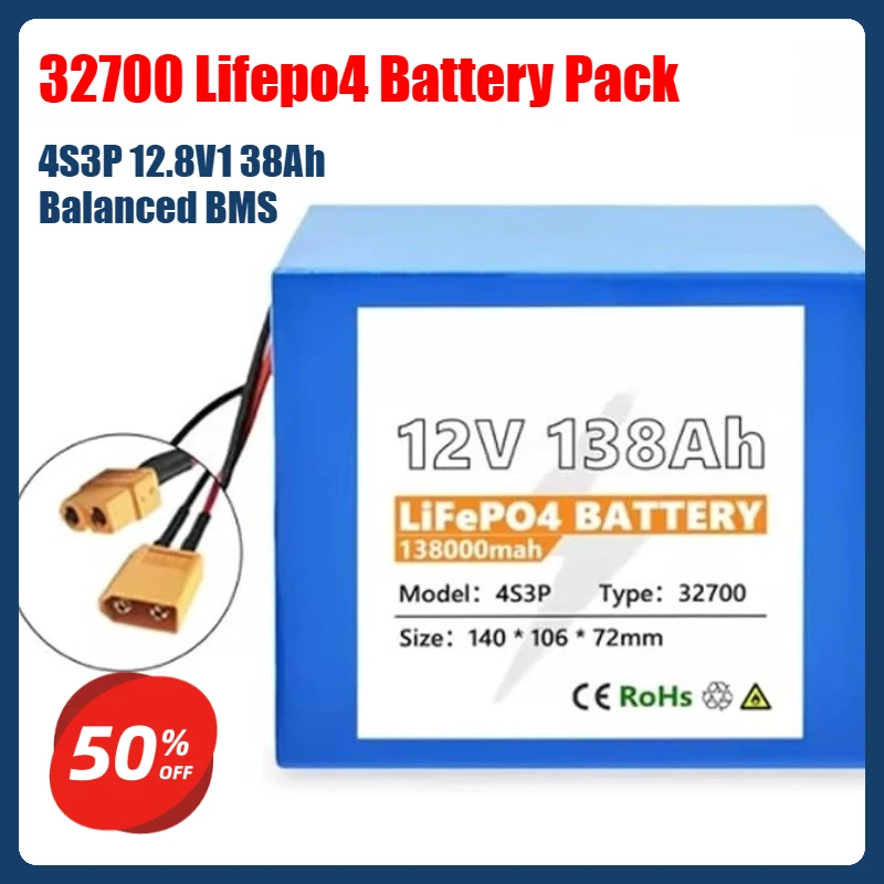 

32700 Lifepo4 Battery Pack 4S3P 12.8V1 38Ah A Balanced BMS for Electric Boats Rechargeable Batteries