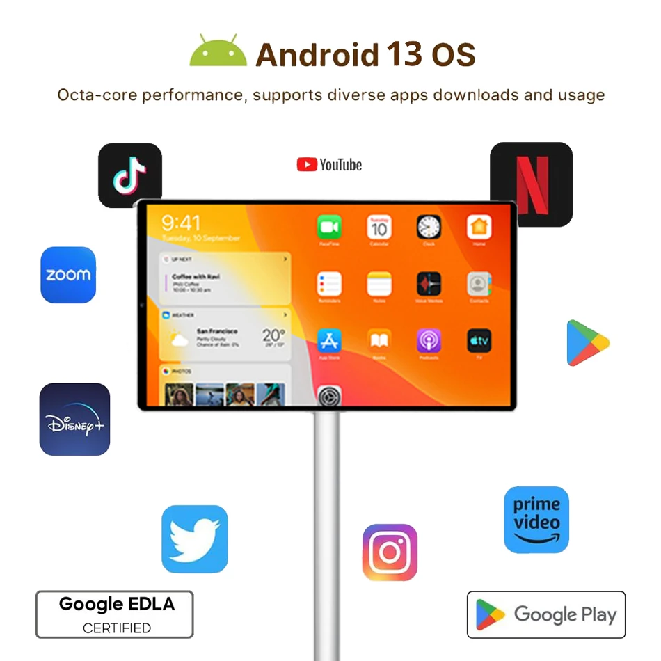 Mobilny inteligentny monitor LCD 21,5 cala 1080P Smart Tv Display z kamerą Zwijany ekran dotykowy Przenośny Smart Tv do użytku na zewnątrz