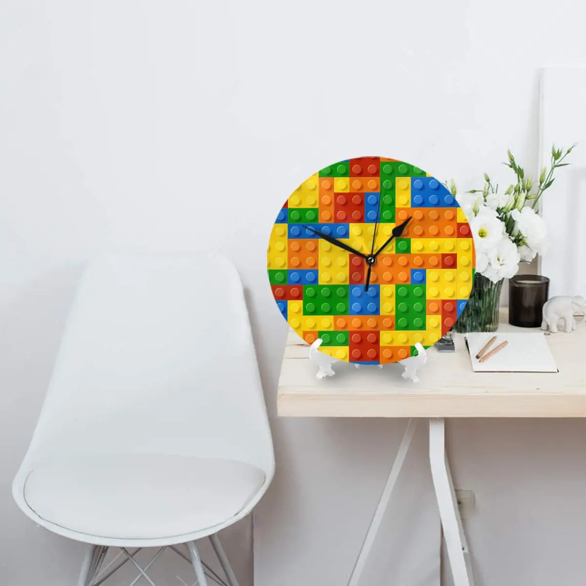 Building Blocks Construction Brick Wall Clock Room Decoration Clock Must-have Ornament Round