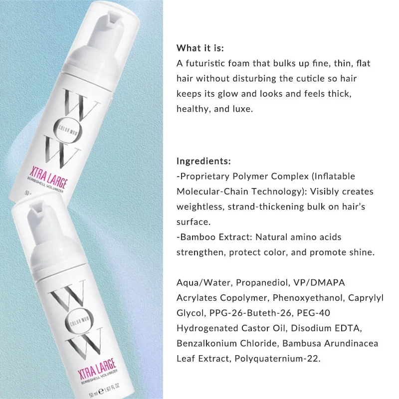 Wow Xtra Large Bomshell Volumizer, DC-Free Lasting Volume and Thickness Hair, Hydratant Spray, Hydratant Care, Document