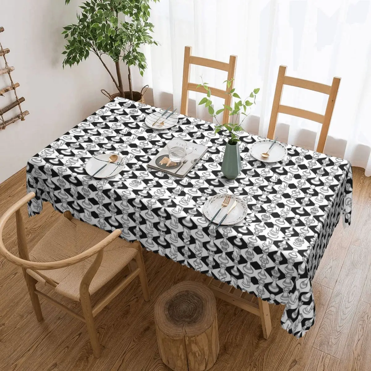 Custom Rectangular Waterproof Oil-Proof Isometric Chess White Tablecloth Table Covers 45