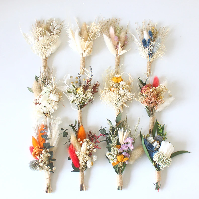 

Mini Natural Dry Flowers Bouquet,Boutonniere for Men,Groomsmen Buttonholes,Bridesmaid Flower,Corsage Brooch,Boho Decor
