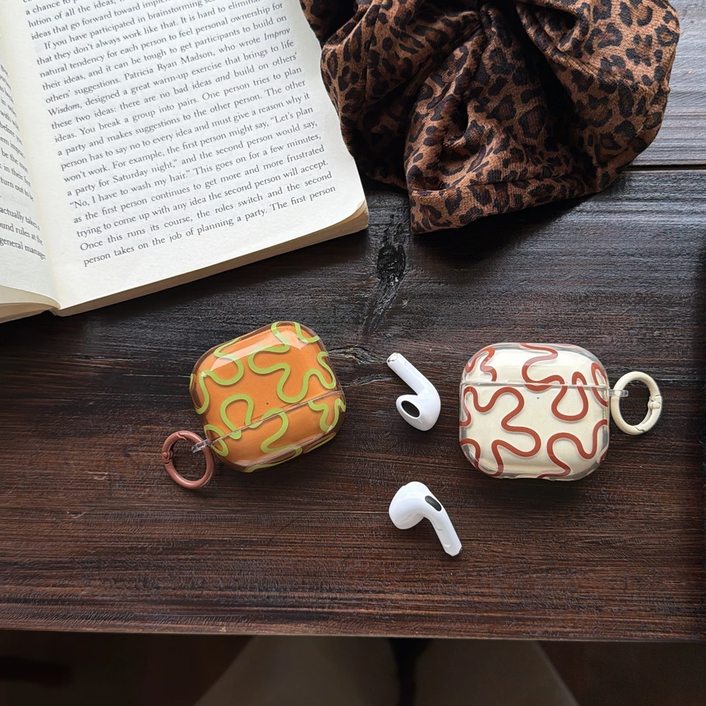 

Art Transparent Geometry Lines With Hook Earphone Case Cover for AirPods 1 or 2 3 4 Pro 2 Pro 3