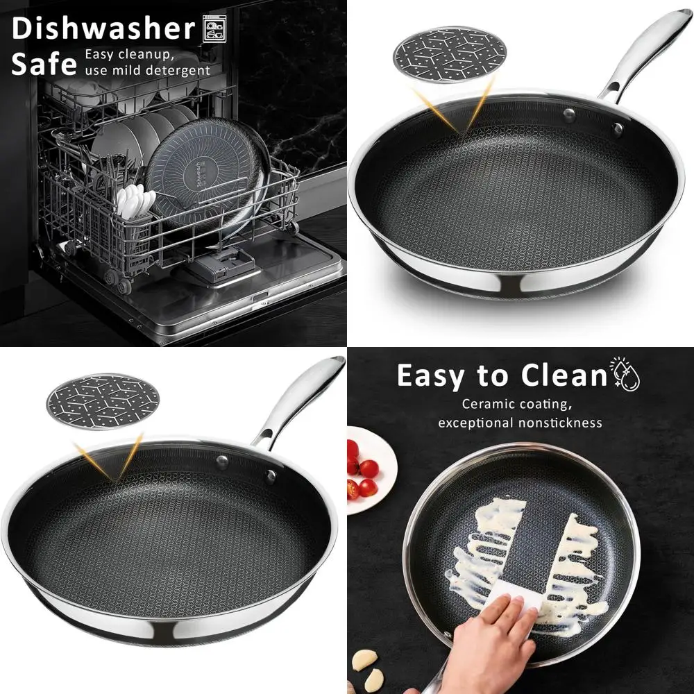 

11 Ceramic-Stainless Hybrid Skillet, Non-Stick, Cool Handle, Safe & Dishwasher-Oven Friendly, Induction Ready, Suitable for All