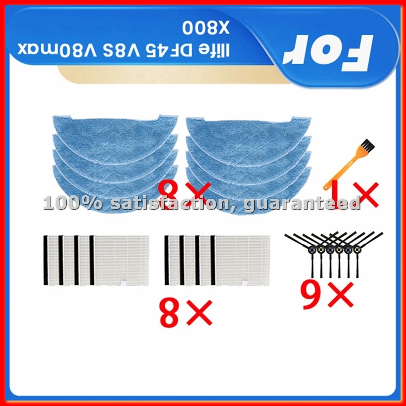 23 peças para robô aspirador de pó DF45 V8S V80max X800, peças de reposição, filtro, escova lateral, pano-abam