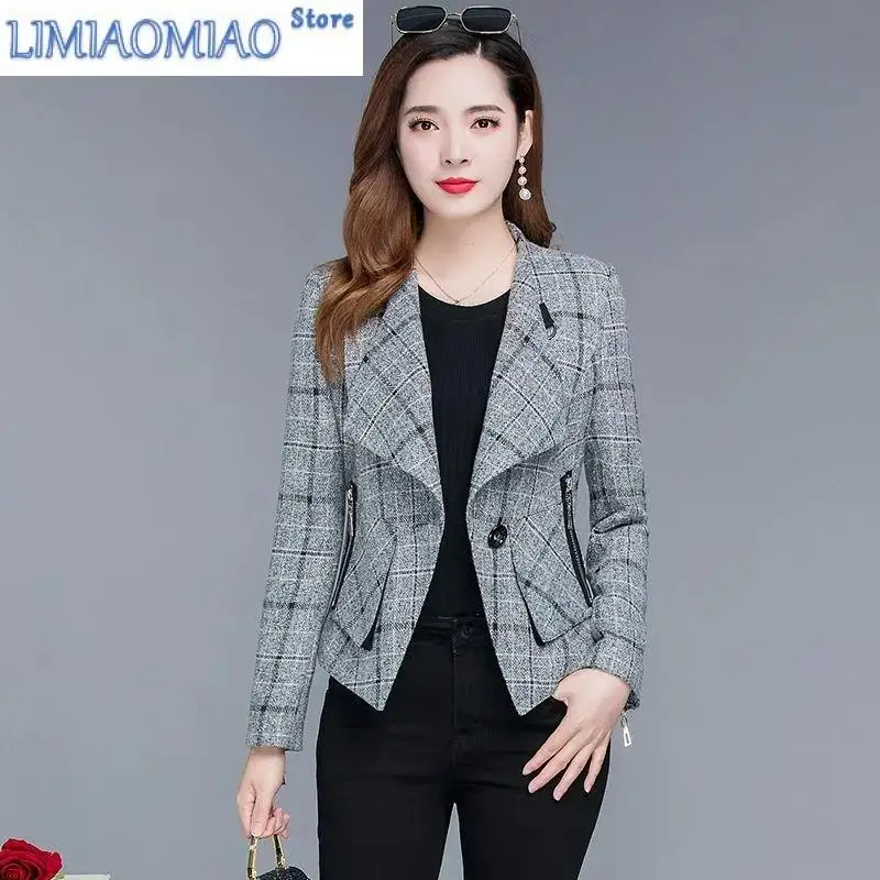 Nuevo Blazer femenino, abrigo corto, ropa de primavera y otoño, chaquetas ajustadas para traje fino para madre, chaqueta superior para mujer, solapa