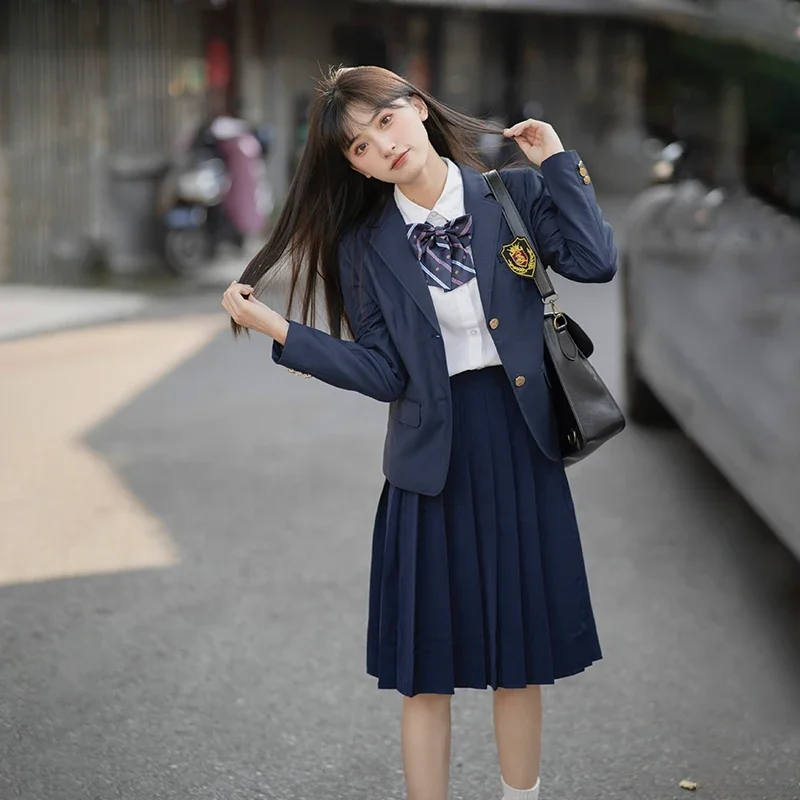 Giacca blu Navy per ragazze cappotto scolastico vestiti delle scuole superiori Jk Suit Japan uniforme coreana per Blazer per studenti di laurea Seifuku