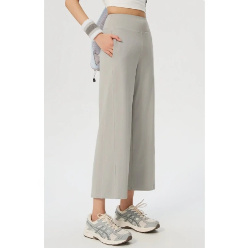 Women Yoga Capri Pants Tummy Control High Waist Quick Dry Loose Fit Fitness Pants Gym Clothes Sports Wide-leg Trousers