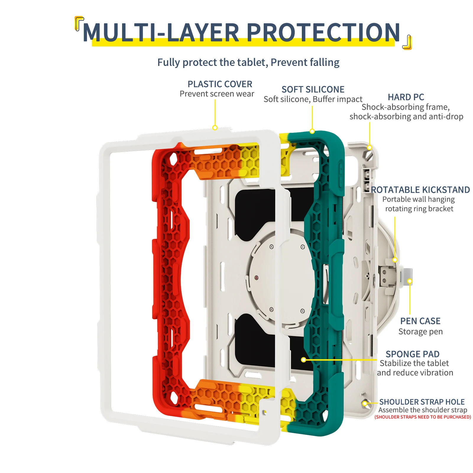 360 Rotatable Stand Case For Xiaomi Pad 7 Pro 2024 11.2 inch Heavy Duty Armor Shockproof Cover With Handle Grip 3-Layers Shell