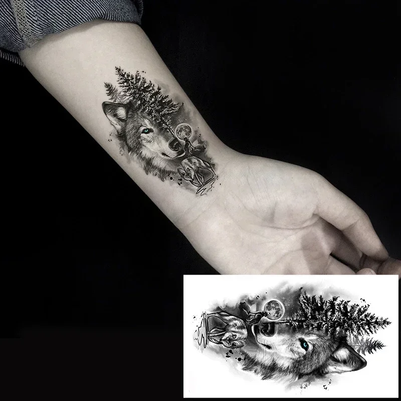 

Tattoo Stickers Wolf Forest Moon Cool Pattern Hand Foot Arm Body Fake Tatoo for Women Men Waterproof Temporary Makeup Art