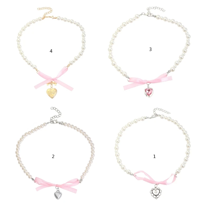

Sweet Cool Heart Collar Necklace Sweet Bowknot Pendant Necklace Clavicle Chain Adjustable Choker Fashion Wedding Jewelry