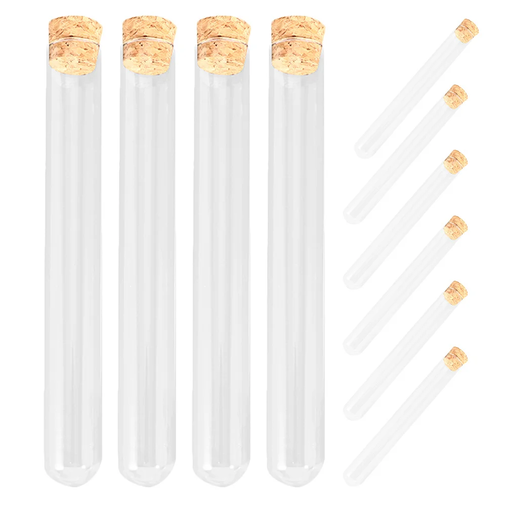 10 قطعة أنابيب اختبار الزجاج جولة أسفل مقاومة للحرارة شفافة عالية للتجارب العلمية تحليل الكيمياء مختبر خلط