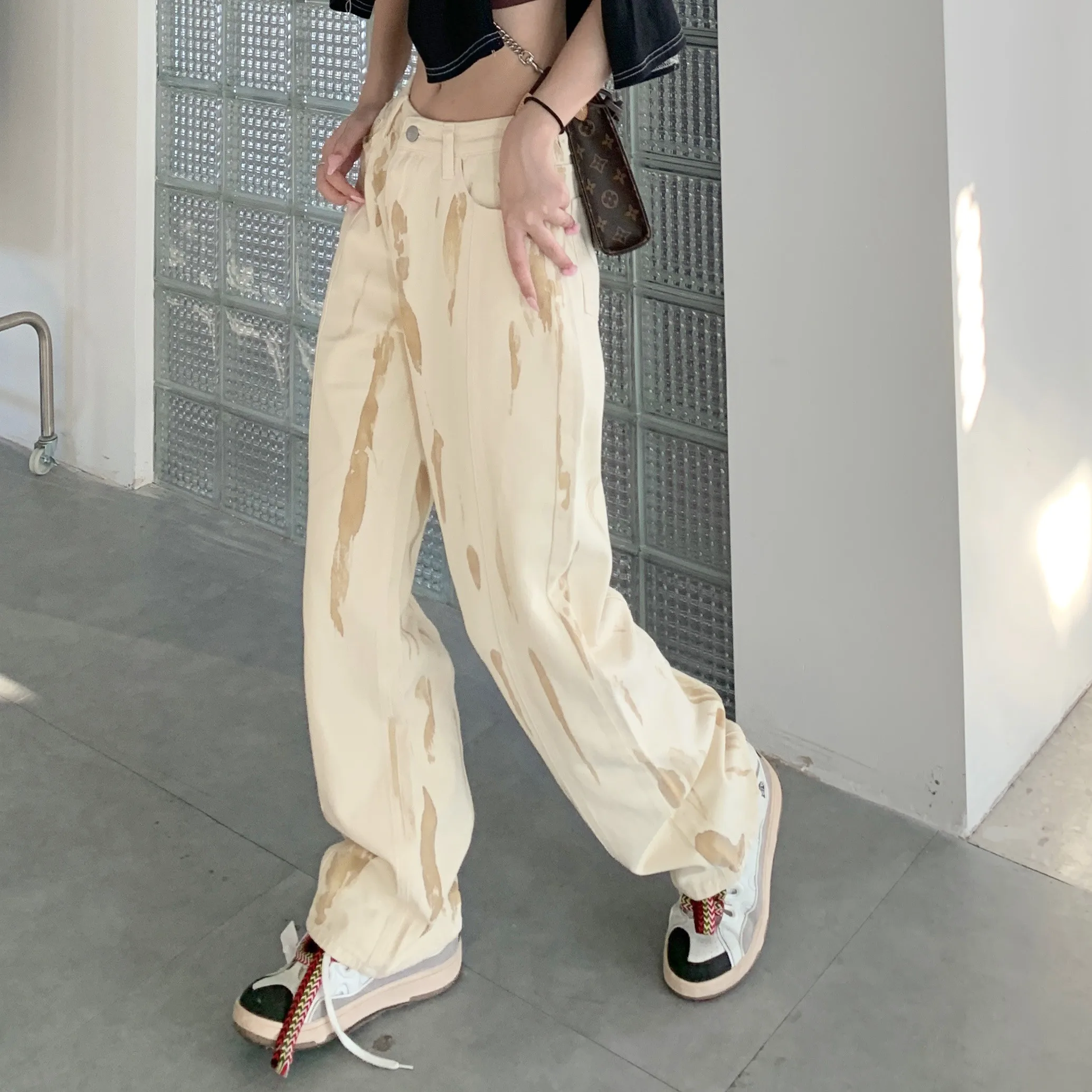 

Sparrow Lab American Retro Dyed Wide Leg Jeans Loose High Waist Slim Straight Long Pants Youth Trendy Jeans Casual Straight Leg