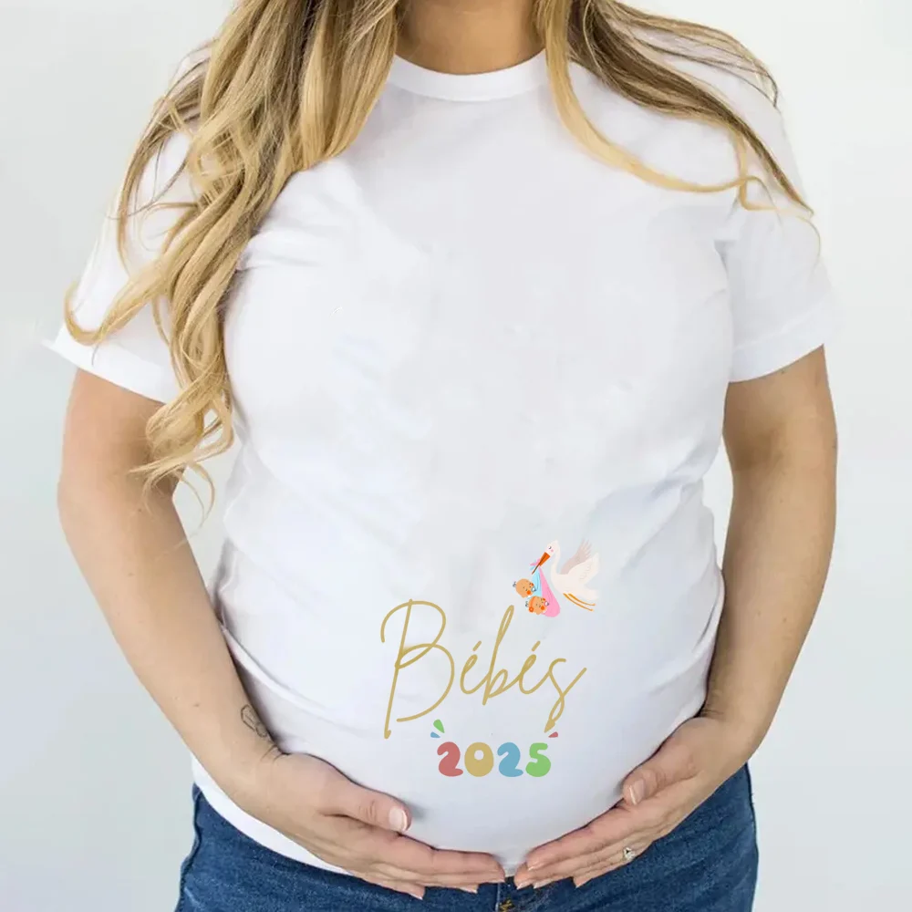 Baby 2025 Print Pregnant T-Shirt Maternity Short Sleeve T Shirts Pregnancy Announcement Tops New Mom Tshirt Clothes Tees