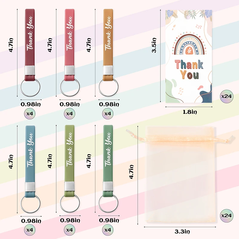 24 zestawy obrączek klucz silikonowy Boho z karta z podziękowaniami torba z organzy przyjęcie faworyzuje ślub na urodziny i bociankowe powrót do