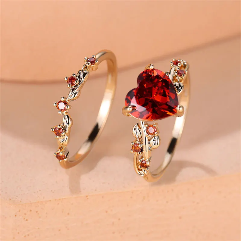 Anillos de Corazón con Piedras Azules, Verdes, Negras y Rojas para Mujer, Color Oro Rosa, con Circonita Blanca, Anillos de Boda, Joyería para el Día de la Madre