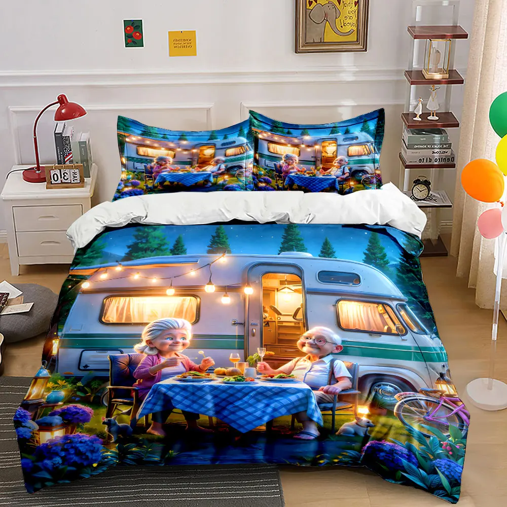 

Cozy dinner by campervan Pattern Duvet Cover Set Digital Print Colorful Polyester Bedding with Zipper Closur for kids gifts