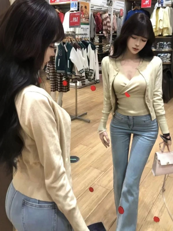 

e Knitted V-Ne Cardigan And Vest Two-Piece Set Spring 2026 Faion Gentle Sle Unique Sweater Comfortable Fit Long ...