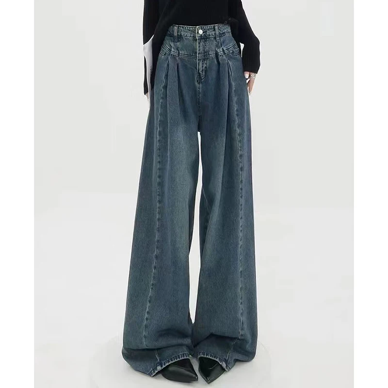Dame Mode Dünne Hohe Taille Jeans Hosen Weibliche Baggy Bequeme Denim Hosen Mädchen Retro Breite Bein Jeans Hosen