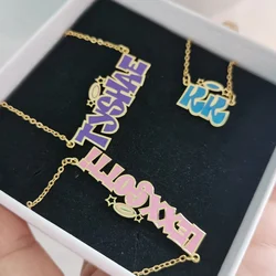 LeeChee Colorful Enamel Custom Nameplate Pendant Necklace For Girls Personalized Statement Stainless Steel Jewelry Gift