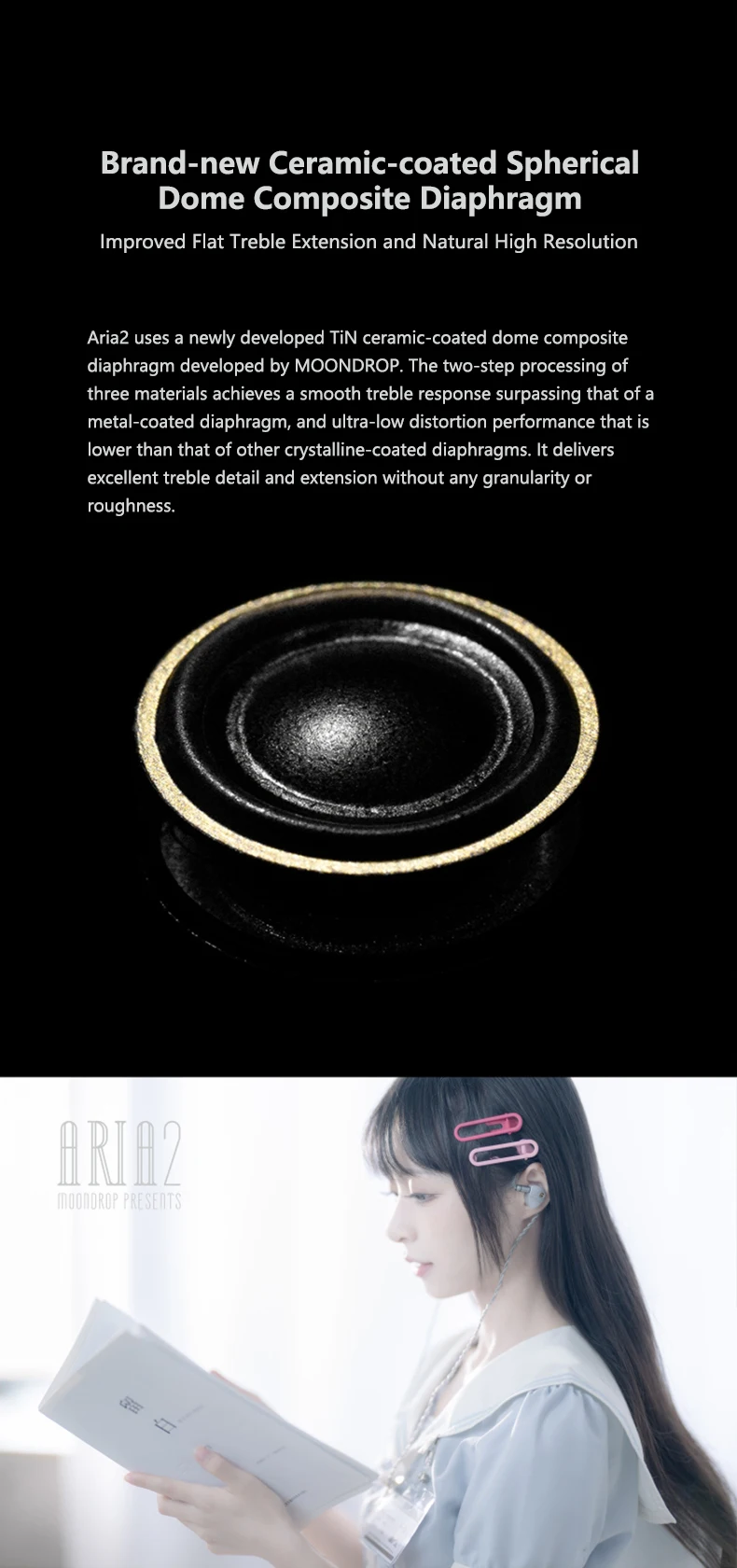 MoonDrop Aria 2 Ohrhörer, leistungsstarke dynamische IEMs mit LCP-Membran, 3,5/4,4 mm Ohrhörer, 0,78 2-Pin ARIA2 Ohrhörer – Detail 5