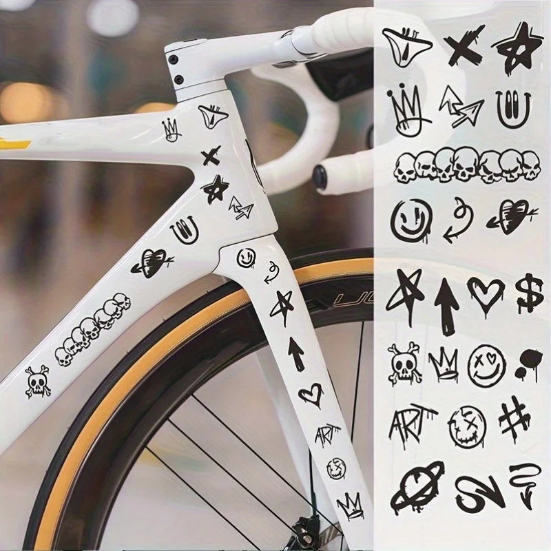 1SET Graffiti Totenkopf Fahrrad-Aufkleber-Set Wasserdichter Vinyl-Aufkleber im JDM-Stil für Rennrad MTB Rahmen Karosserie-Dekoration