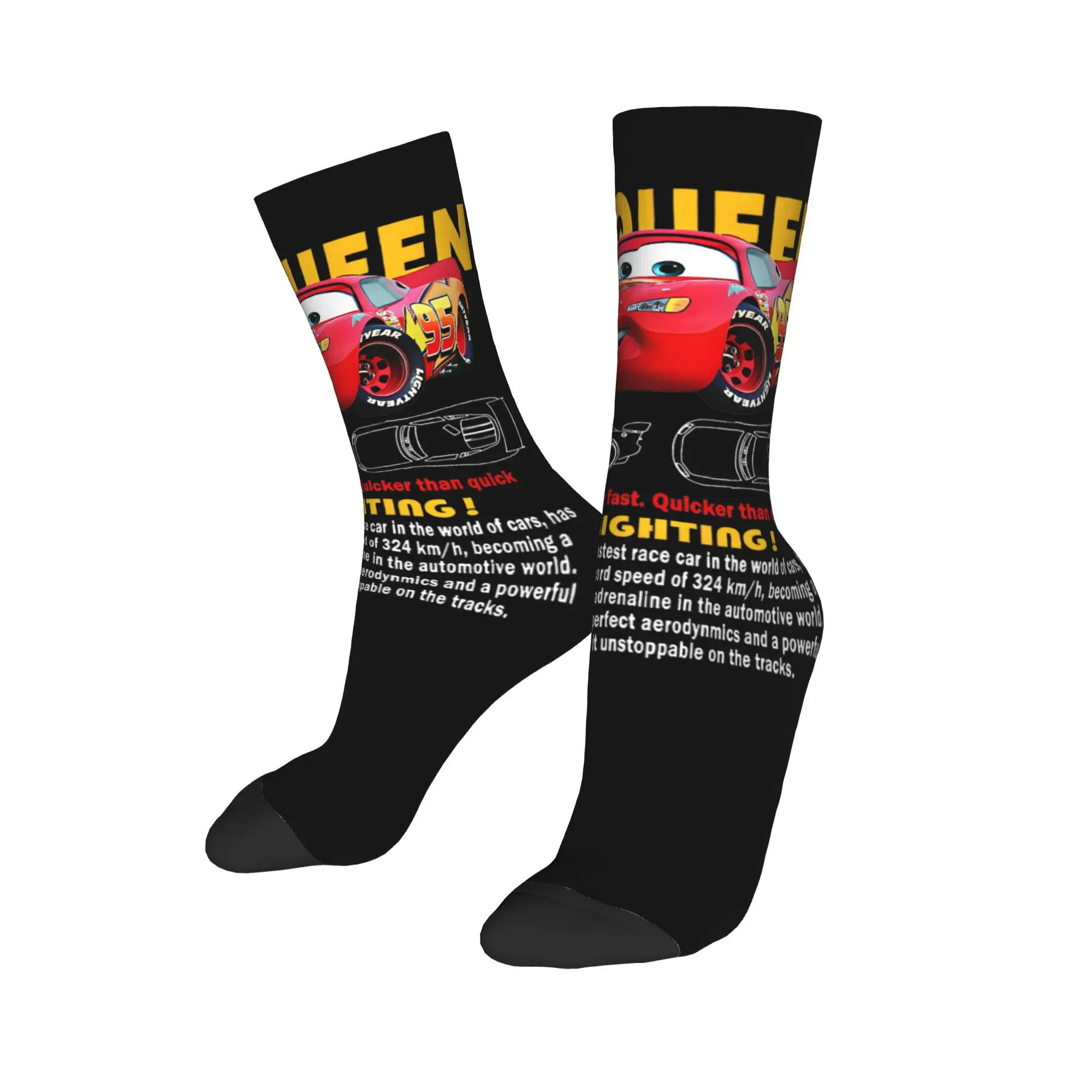 Colorful Vintage Cars Lightning McQueen Stockings Basketball Socks Life Is A Highway Polyester Long Socks Unisex Sweat Absorbing