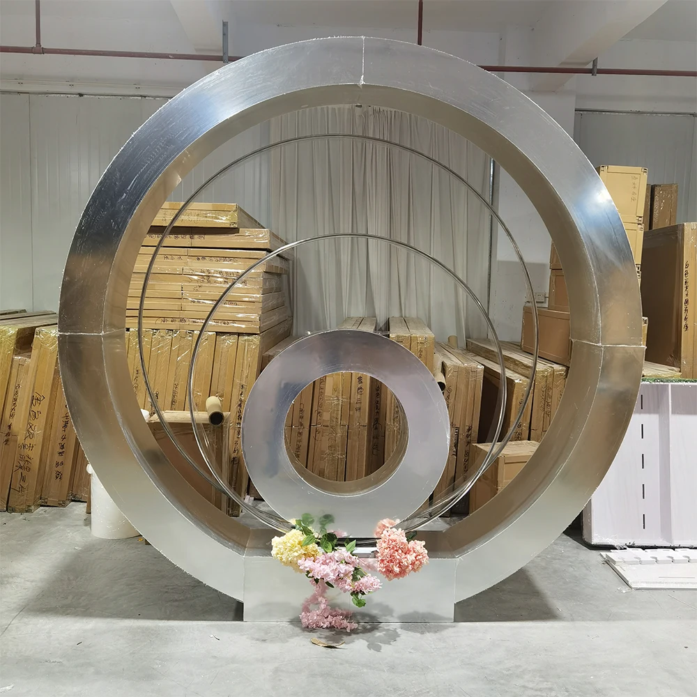 

Event Circle Silver Wedding Acrylic Round Backdrop Design Sample Stand Stage