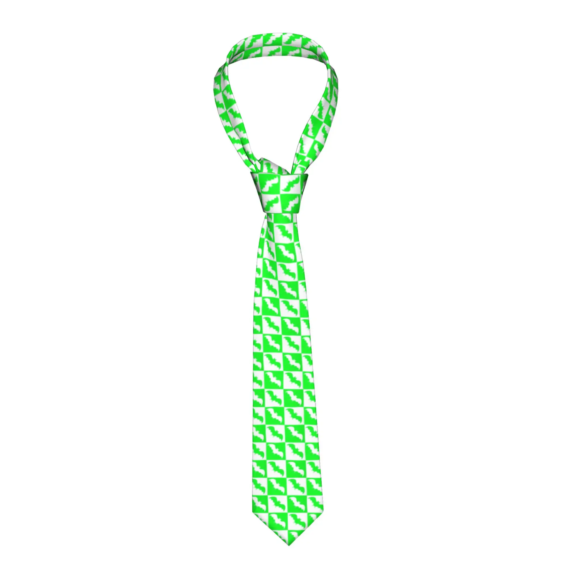 Fashion Bats Checkerboard White And Neon Green Neck Ties for Office Men  Cute Animal  Necktie