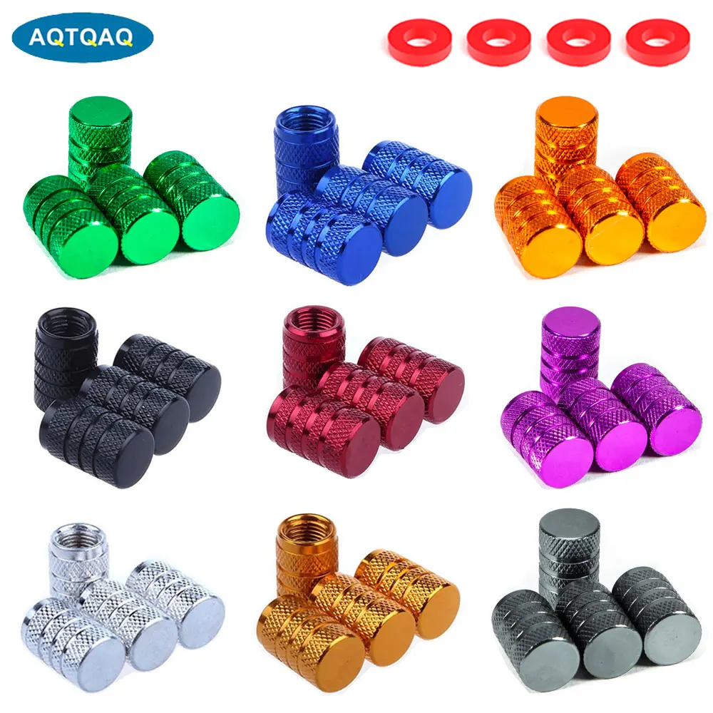 4Pcs/Set Car Tire Valve Stems Cap Knurling Style Tire Valve Cap Aluminum Tire Wheel Stem Air Valve Cap car Universal accessories