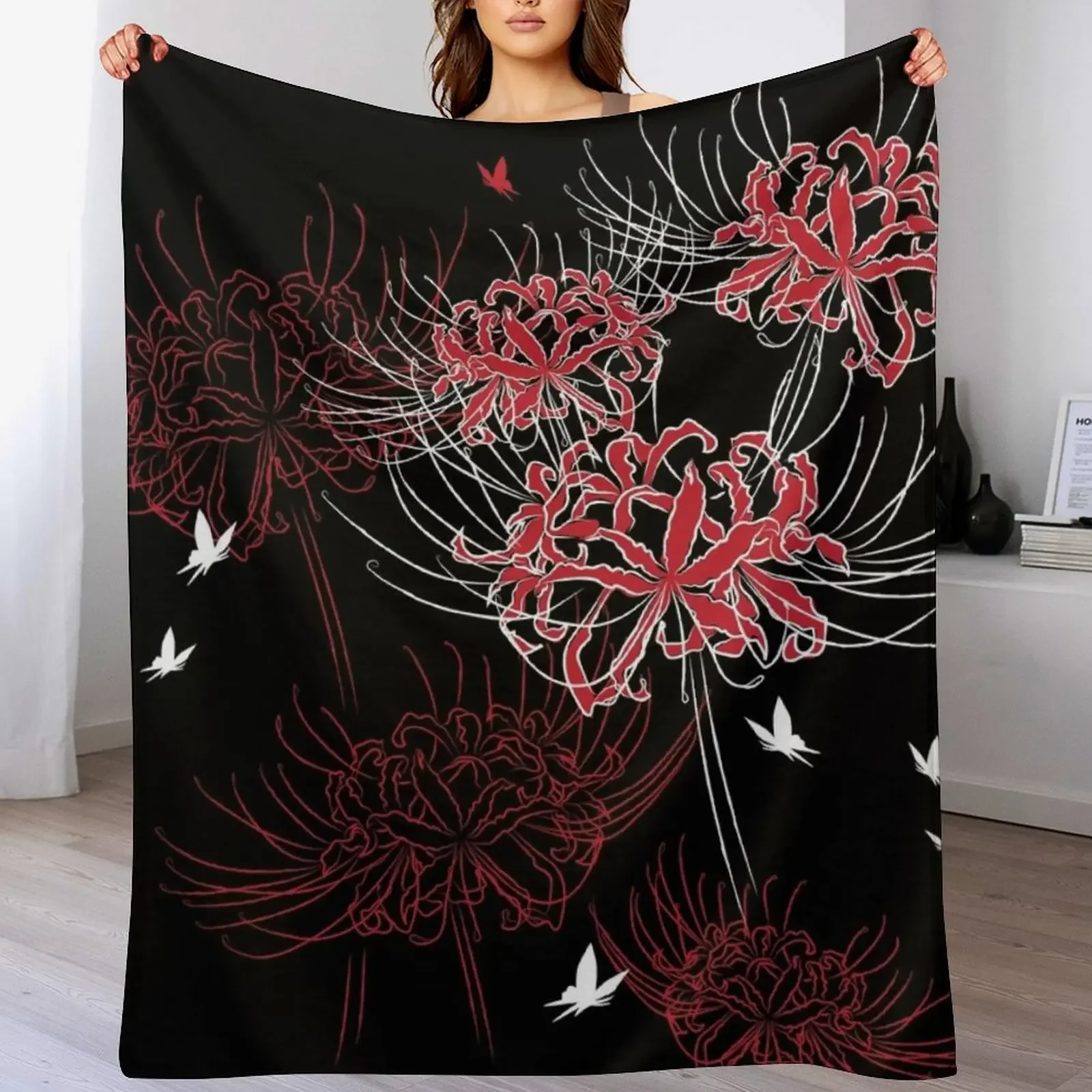 

Spider Lily Butterfly Design Throw Blanket Soft Warm Blanket Gift for Men Women Adults