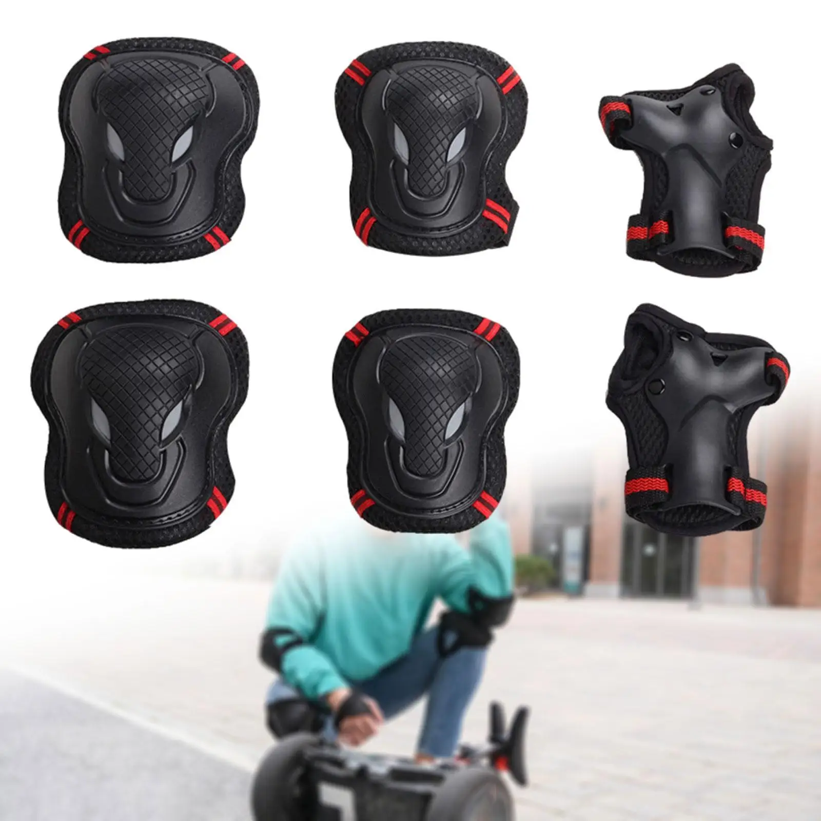 Ensemble de protections élégantes pour le patinage à roulettes, léger et confortable, protège les genoux, les coudes et les mains pour les sports de plein air.