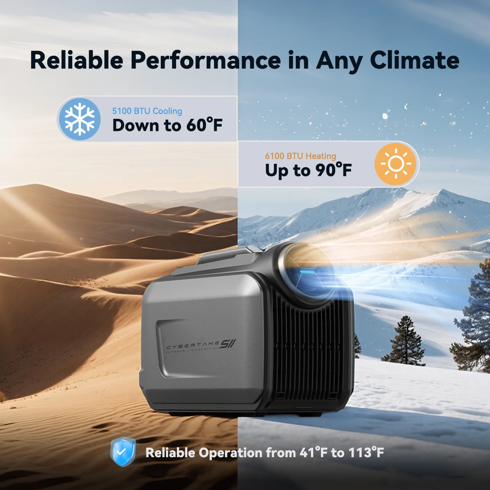Aire Acondicionado Portátil CYBERTAKE S2 Pro, Unidad de Refrigeración y Calefacción Todo en Uno para Camping, Autocaravanas, Tiendas de Campaña, Hogar y Aventuras al Aire Libre
