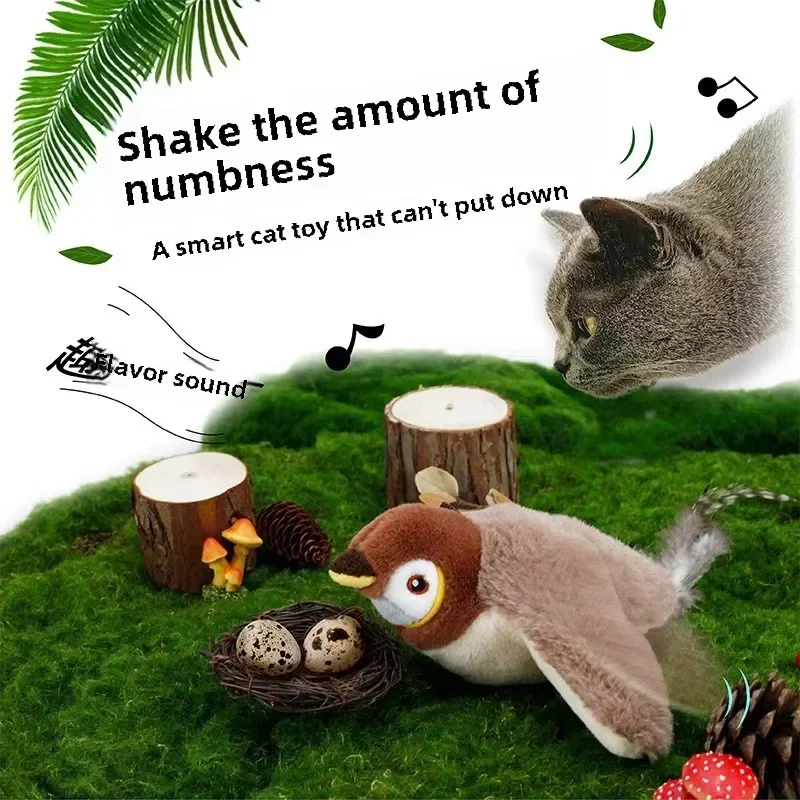 

Interactive Cat Toys Rechargeable Chirping Flapping Bird(no Flying) with Catnip for Indoor Cats, Touch Activated Plush Toys