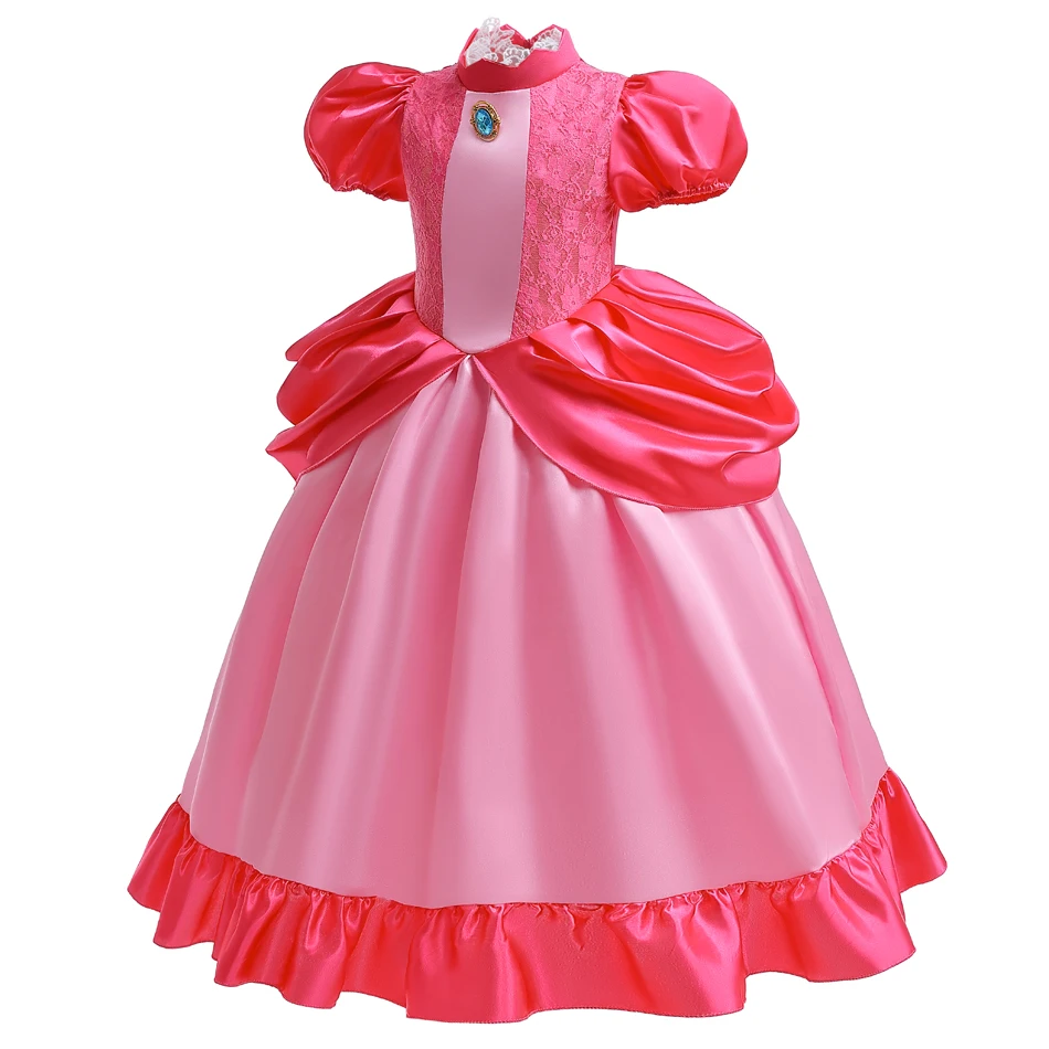 Girls Princess Dress Peach Cosplay Costume Children Halloween Christmas New Year Disguise Kids Pink Birthday LED Vestidos Party