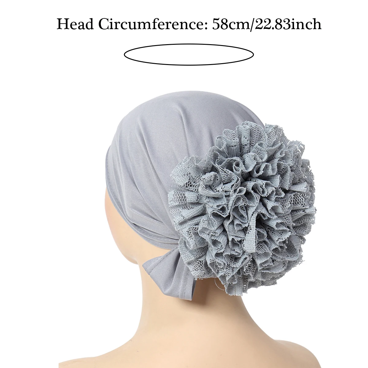 Fashionable Women\'s Solid Color Hijab Muslim Ladies Turban Bonnet Lace Flower Decor Ramadan Head Wrap Head Scarf Cap