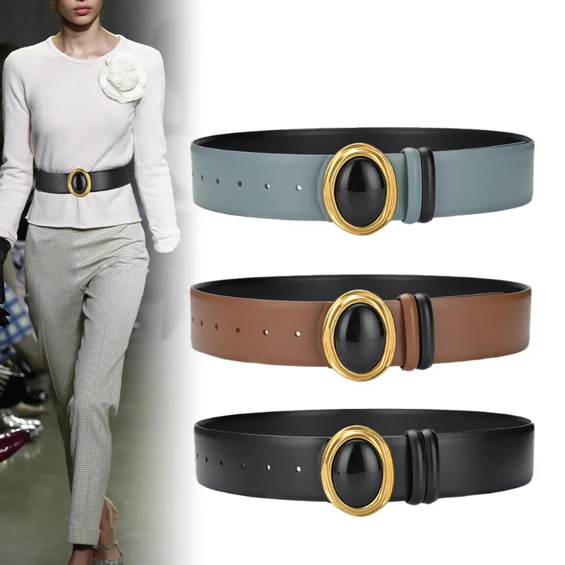 New Style Double-sided Waist Seal Belt Women Genuine Leather Wide Belts Designer High Quality Gem Inlay Dress Dress Accessories