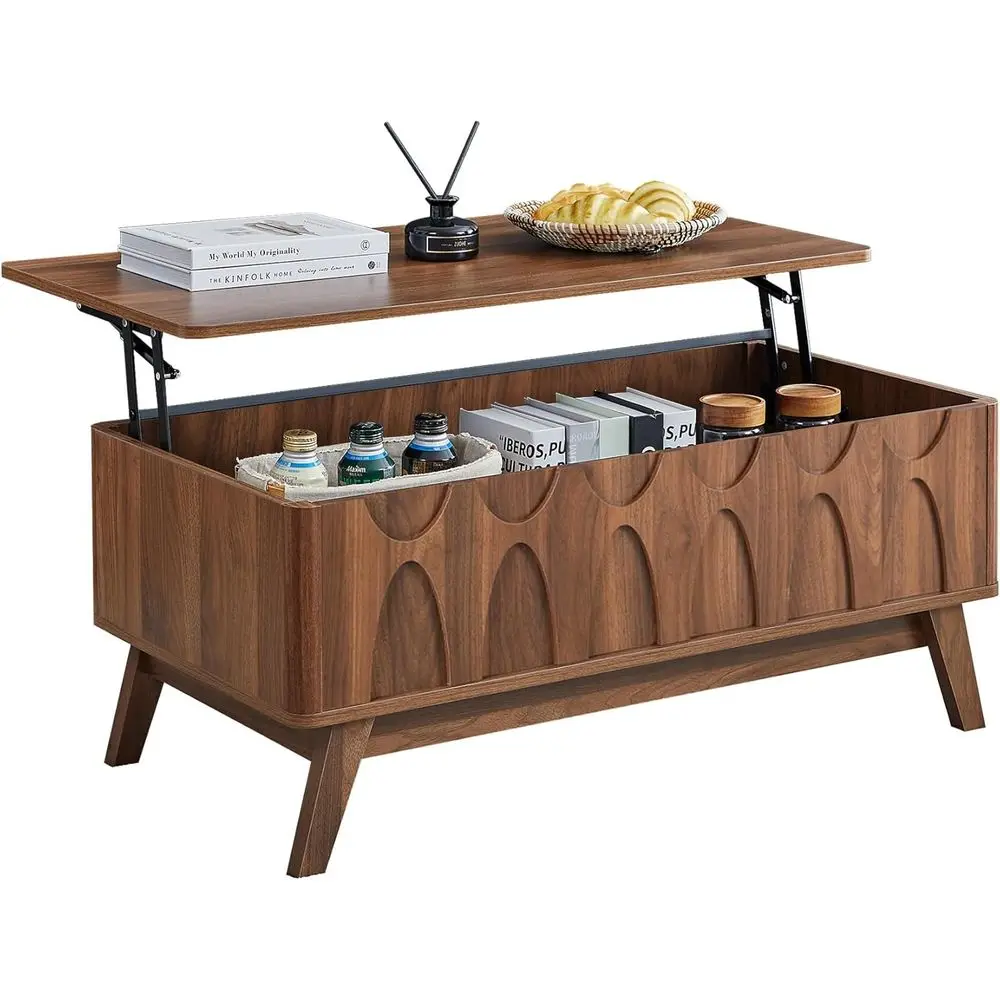 

Lit Top Coee Table, Century ern Coee Table with Hidden Comparent and Storage, Recular Center Table with Lit Tabletop or Living R