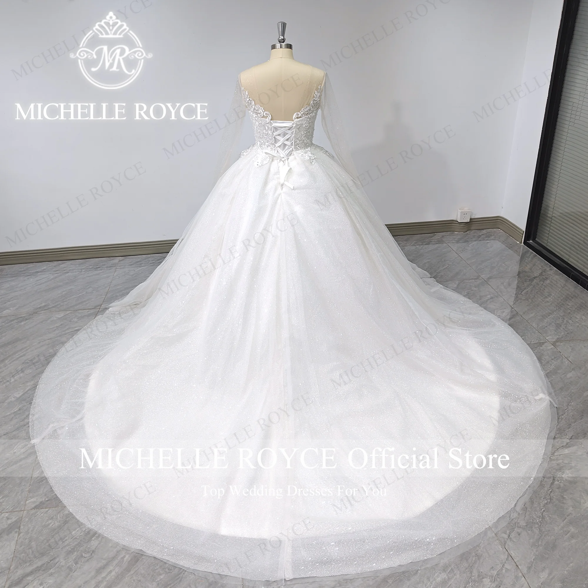 Michelle Royce gaun pernikahan mewah gaun pesta foto asli berkilau berpayet applique gaun pengantin gaun pengantin Vestidos De Novia