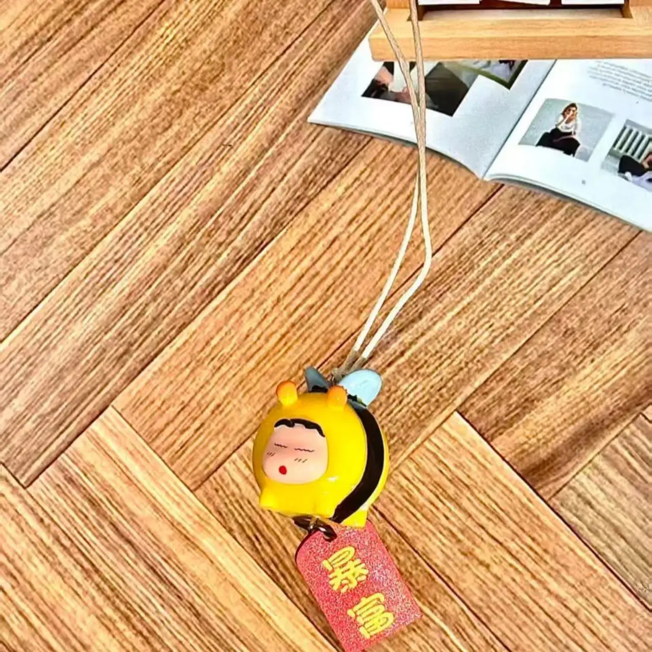 Crayon Shin-chan Bee Cosplay Figure Car Hanging Pendant Rearview Mirror Ornament Auto Interior Lucky Decor Gift view 6