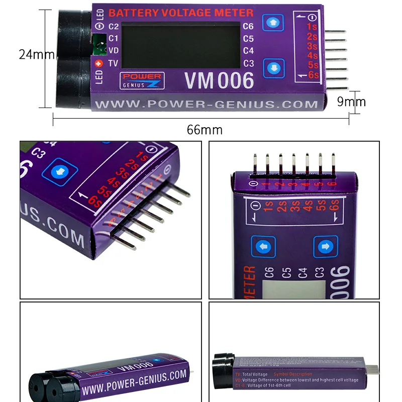 Miernik napięcia VM006 1-6S bateria LiPo dokładny miernik napięcie baterii z alarmem wyświetlacz ciekłokrystaliczny LCD dla baterii RC