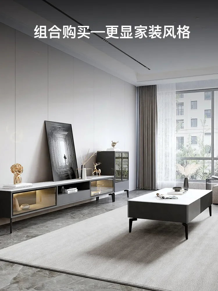 Stone tea table, TV cabinet combination, simple modern, light luxury home, living room, small apartment, high-rise
